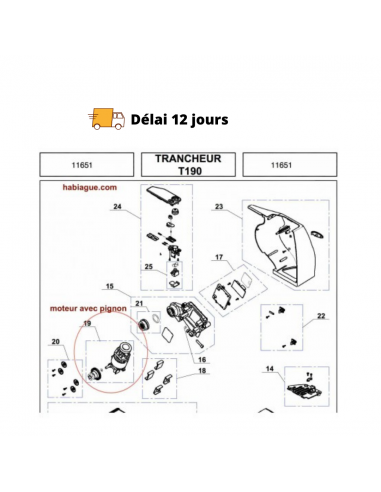 Moteur et pignon pour trancheuse T190 Magimix 11651 de France