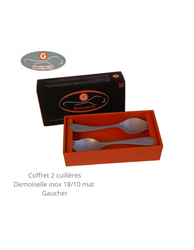 Coffret 2 ou 6 cuillères Demoiselle inox mat gaucher français