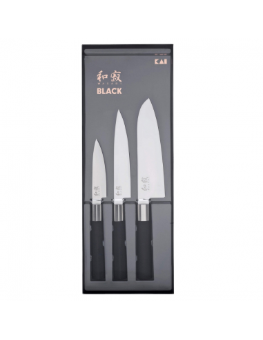 Set 3 couteaux Wasabi Black : Universel 10cm et 15cm et Santoku 16,5cm Kai Comparez et commandez 