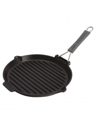 Gril rond, manche silicone noir mat rond 27 cm - Staub en ligne des produits 