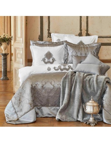 KARACA HOME CORNELIA Linge de lit complet anthracite en soie 13 pièces pas cher