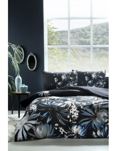 ÖZDILEK SOFLIFE SATIN NELUMBO Bleu  Parure de lit noir 2 personnes pas cher chine