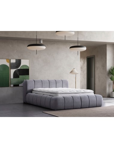 BUBBLE Matelas, Lit coffre et Tête de lit en tissu velours texturé - Gris vous aussi creer 