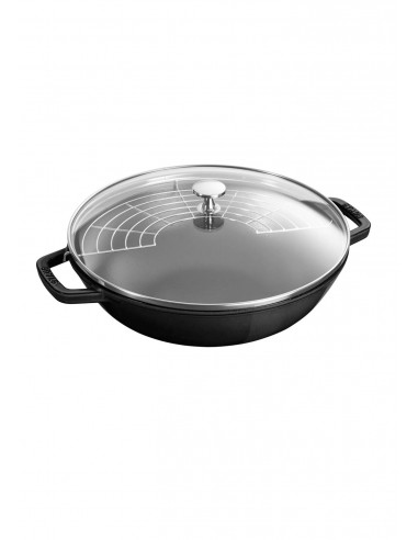 Wok Staub 30 cm noir couvercle verre Paris Déstockage Promo